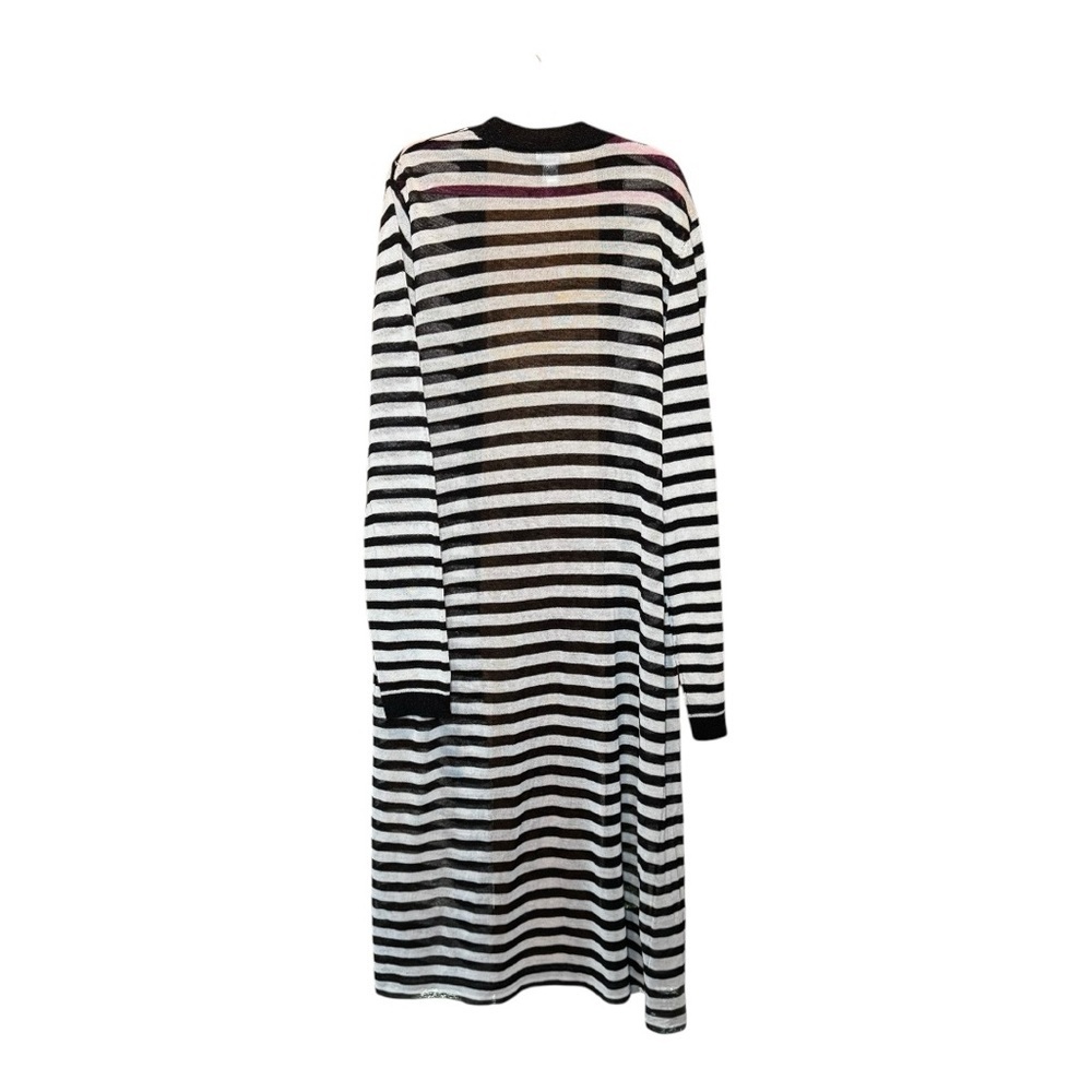 CHICO’S Striped Black and White Long Cardigan Size 2 - Picture 3 of 7